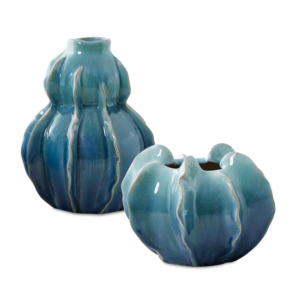 Uttermost Ocean Wave Outdoor Glazed Vases Set Of 2 – Stunning Blue-green Ceramic Artistry For Any Space Blue,Green Earthenware,Glaze 18263