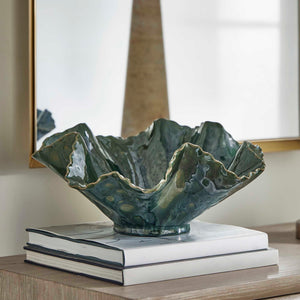 Uttermost Verdant Bloom Emerald Decorative Bowl – Stunning Floral Design For Indoor & Outdoor Spaces Green Earthenware,Glaze 18252