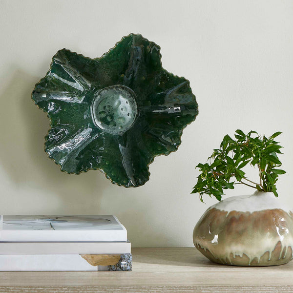 Uttermost Verdant Bloom Emerald Decorative Bowl – Stunning Floral Design For Indoor & Outdoor Spaces Green Earthenware,Glaze 18252