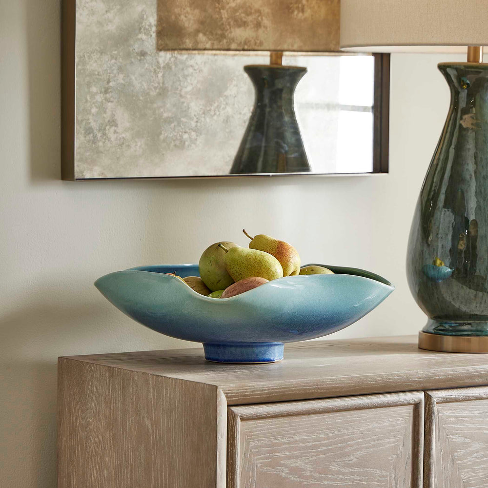 Uttermost Handcrafted Blue Lagoon Ceramic Bowl - Stunning Decorative Art For Tabletop Or Wall Use Blue,Green Earthenware,Glaze 18249