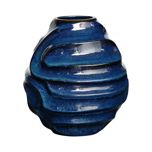 Uttermost Helix Swirl Blue Outdoor Vase - Elegant Sculptural Design With Glossy Finish For Bold Decor Blue Earthenware,Glaze 18285