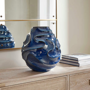 Uttermost Helix Swirl Blue Outdoor Vase - Elegant Sculptural Design With Glossy Finish For Bold Decor Blue Earthenware,Glaze 18285
