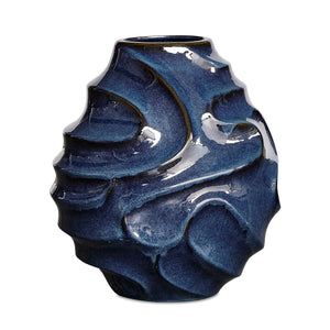 Uttermost Helix Swirl Blue Outdoor Vase - Elegant Sculptural Design With Glossy Finish For Bold Decor Blue Earthenware,Glaze 18285