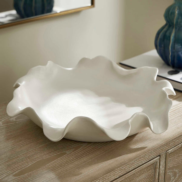 Uttermost Wave Crest White Ceramic Bowl - Sculptural Ocean-inspired Art For Indoor Or Outdoor Spaces White Earthenware,Glaze 18286