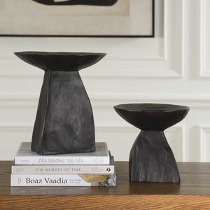 Uttermost Sculptural Pedestal Bowls Set Of 2 - Modern Dark Brown Decorative Accents For Any Space Brown Resin 18281