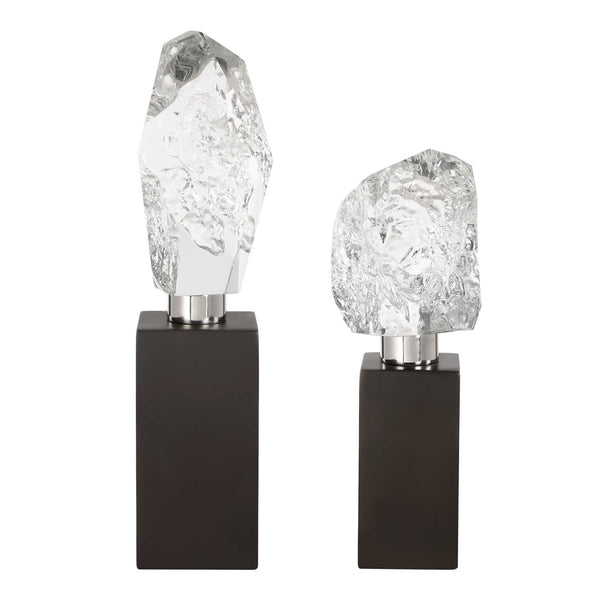Uttermost Crystal Peak Sculptures Set Of 2 - Elegant Modern Art With Polished Nickel & Black Base Blue,Silver Crystal,Metal 18270