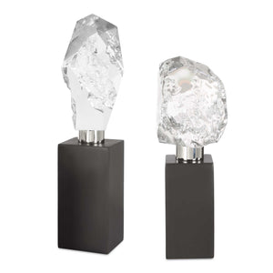 Uttermost Crystal Peak Sculptures Set Of 2 - Elegant Modern Art With Polished Nickel & Black Base Blue,Silver Crystal,Metal 18270