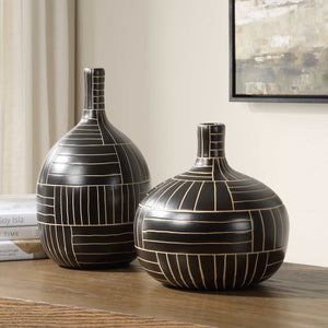 Uttermost Bold Black Ceramic Geometric Vases Set Of 2 - Handcrafted Modern Home Decor Accents Black,White Ceramic 18271