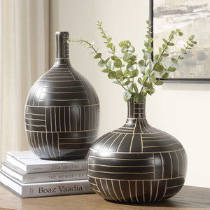 Uttermost Bold Black Ceramic Geometric Vases Set Of 2 - Handcrafted Modern Home Decor Accents Black,White Ceramic 18271
