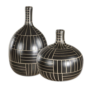 Uttermost Bold Black Ceramic Geometric Vases Set Of 2 - Handcrafted Modern Home Decor Accents Black,White Ceramic 18271