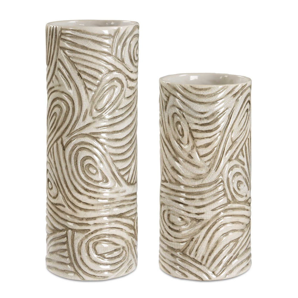 Uttermost Elegant Earth Tone Vases Set/2 - Hand-carved Ceramic Decor For Rustic Modern Spaces Gray,White Ceramic 18272