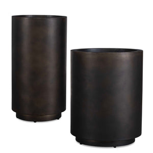 Uttermost Modern Matte Bronze Outdoor Planters Set Of 2 - Sleek Cylindrical Design For Elevation Bronze Iron 18276