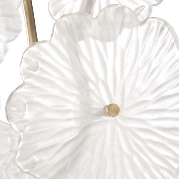 Uttermost Elegant Floral Glass Sculpture Table With Golden Stems & Black Marble Base For Sophistication Gold,White Glass,Metal,Marble 18280