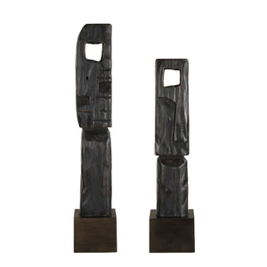 Uttermost Uttermost Aged Black Wood Totems Set Of 2 – Abstract Geometric Sculptures, Slim Freestanding Decor 27" 18282