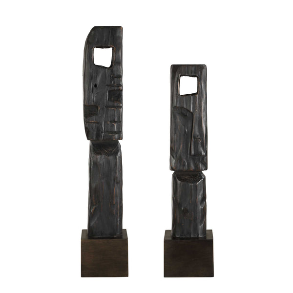 Uttermost Uttermost Aged Black Wood Totems Set Of 2 – Abstract Geometric Sculptures, Slim Freestanding Decor 27" 18282