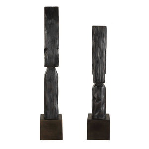 Uttermost Uttermost Aged Black Wood Totems Set Of 2 – Abstract Geometric Sculptures, Slim Freestanding Decor 27" 18282