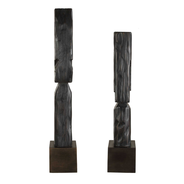 Uttermost Uttermost Aged Black Wood Totems Set Of 2 – Abstract Geometric Sculptures, Slim Freestanding Decor 27" 18282
