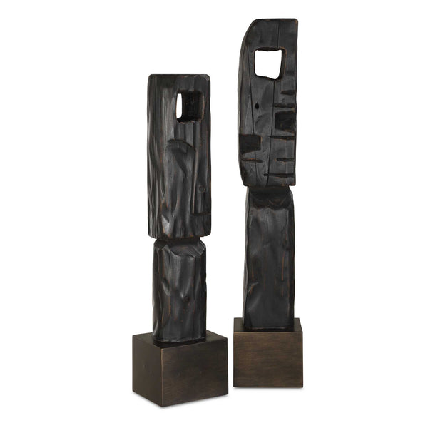 Uttermost Uttermost Aged Black Wood Totems Set Of 2 – Abstract Geometric Sculptures, Slim Freestanding Decor 27" 18282