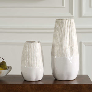 Uttermost Echo Ridge White Ceramic Vases Set Of 2 - Textured Modern Design For Home Decor Accent White Ceramic 18244