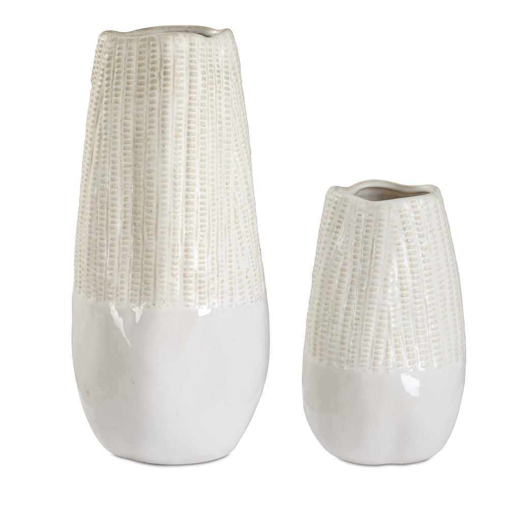 Uttermost Echo Ridge White Ceramic Vases Set Of 2 - Textured Modern Design For Home Decor Accent White Ceramic 18244