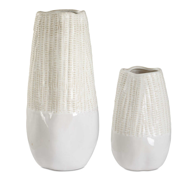 Uttermost Echo Ridge White Ceramic Vases Set Of 2 - Textured Modern Design For Home Decor Accent White Ceramic 18244