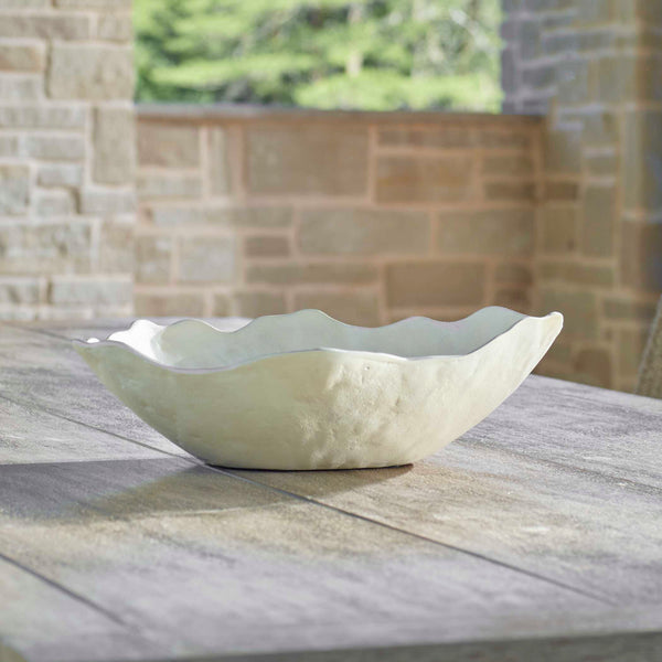 Uttermost Stunning Sculptured Outdoor Bowl With Organic Wavy Edge For Elegant Home Decor Accent White Aluminium 18275