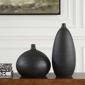 Uttermost Uttermost Matte Black Ceramic Vases Set Of 2 — Sculptural Modern Console Accents, Durable Packed 18277