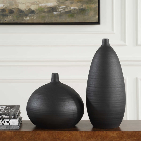Uttermost Uttermost Matte Black Ceramic Vases Set Of 2 — Sculptural Modern Console Accents, Durable Packed 18277