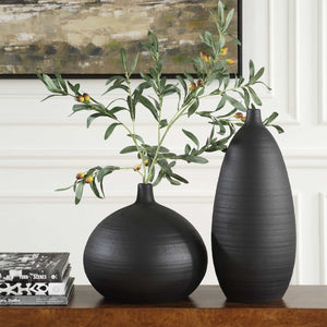 Uttermost Uttermost Matte Black Ceramic Vases Set Of 2 — Sculptural Modern Console Accents, Durable Packed 18277