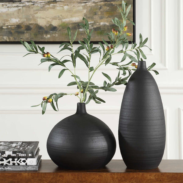 Uttermost Uttermost Matte Black Ceramic Vases Set Of 2 — Sculptural Modern Console Accents, Durable Packed 18277