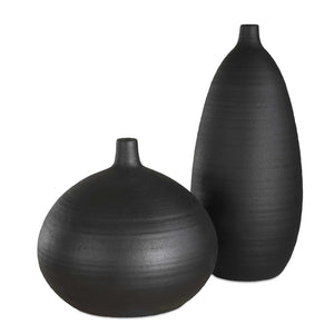 Uttermost Uttermost Matte Black Ceramic Vases Set Of 2 — Sculptural Modern Console Accents, Durable Packed 18277