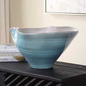 Uttermost Uttermost Blue Crest Ceramic Bowl — Vibrant Blue Crackle Glaze, Wavy Sculptural Rim Centerpiece 18278
