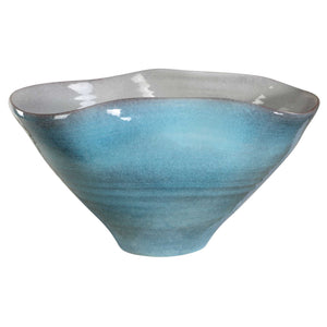 Uttermost Uttermost Blue Crest Ceramic Bowl — Vibrant Blue Crackle Glaze, Wavy Sculptural Rim Centerpiece 18278