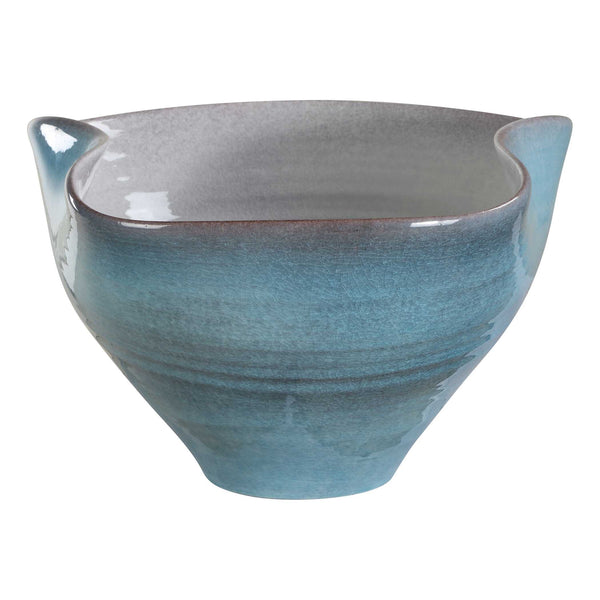 Uttermost Uttermost Blue Crest Ceramic Bowl — Vibrant Blue Crackle Glaze, Wavy Sculptural Rim Centerpiece 18278