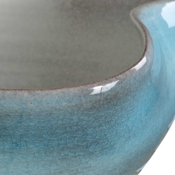 Uttermost Uttermost Blue Crest Ceramic Bowl — Vibrant Blue Crackle Glaze, Wavy Sculptural Rim Centerpiece 18278