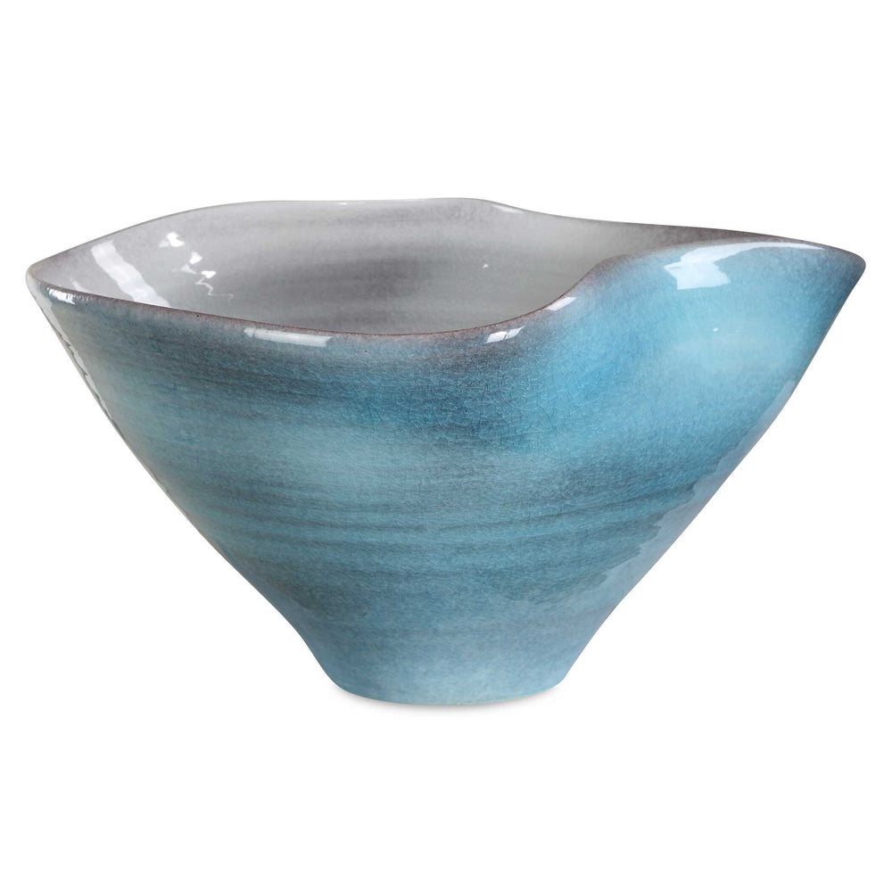 Uttermost Uttermost Blue Crest Ceramic Bowl — Vibrant Blue Crackle Glaze, Wavy Sculptural Rim Centerpiece 18278