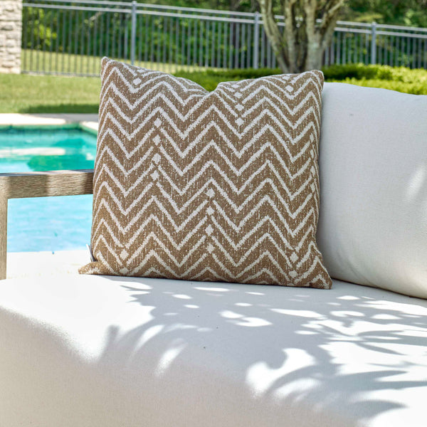 Uttermost Argo Toffee Outdoor Pillow - Stylish Cream Tribal Pattern, Water-resistant & Plush Comfort Brown Acrylic,Polyester 64064
