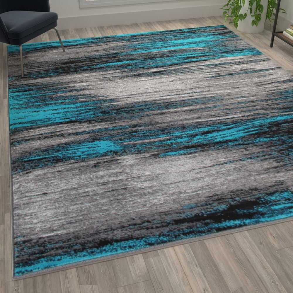 English Elm Rylan Collection Abstract Area Rug - Modern Design with Jute Backing for Stylish Home Decor Turquoise 6' x 9' ACD-RG1100-69-TQ-GG