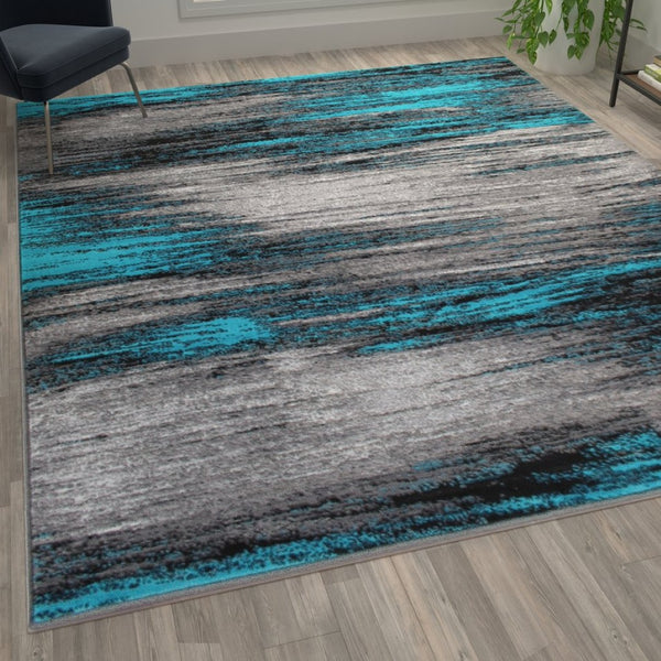 English Elm Rylan Collection Abstract Area Rug - Modern Design with Jute Backing for Stylish Home Decor Turquoise 6' x 9' ACD-RG1100-69-TQ-GG