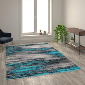 English Elm Rylan Collection Abstract Area Rug - Modern Design with Jute Backing for Stylish Home Decor Turquoise 6' x 9' ACD-RG1100-69-TQ-GG
