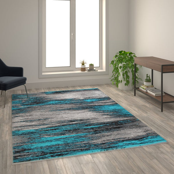 English Elm Rylan Collection Abstract Area Rug - Modern Design with Jute Backing for Stylish Home Decor Turquoise 6' x 9' ACD-RG1100-69-TQ-GG