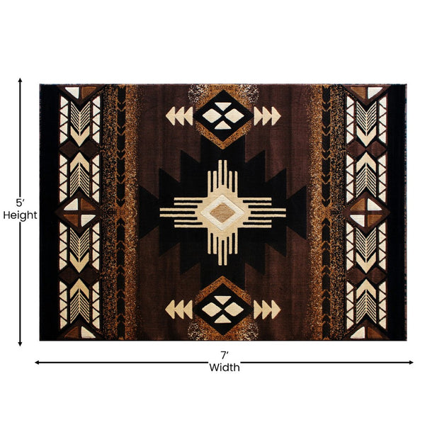 English Elm Mohave Collection Southwestern Style Area Rug - Durable Olefin Fibers with Jute Backing for Comfort Chocolate 5' x 7' ACD-RG136-57-CO-GG