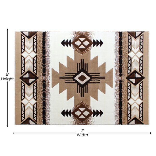 English Elm Mohave Collection Southwestern Style Area Rug - Durable Olefin Fibers with Jute Backing for Comfort Ivory 5' x 7' ACD-RG180-57-IV-GG