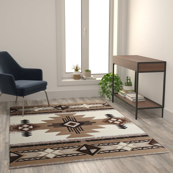 English Elm Mohave Collection Southwestern Style Area Rug - Durable Olefin Fibers with Jute Backing for Comfort Ivory 5' x 7' ACD-RG180-57-IV-GG