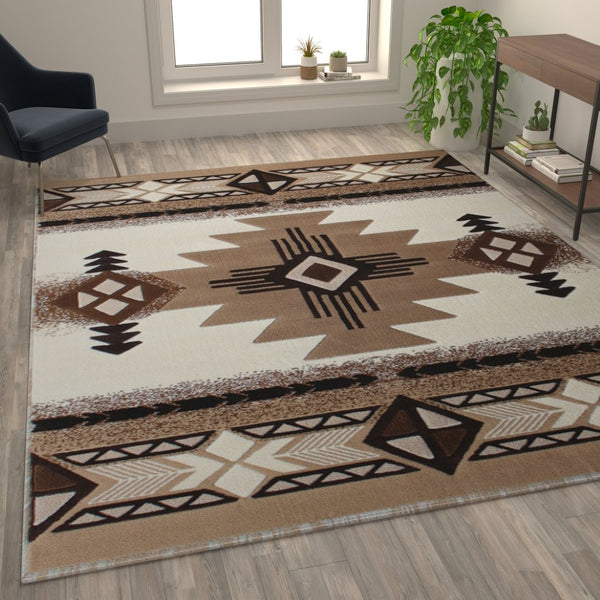 English Elm Mohave Collection Southwestern Style Area Rug - Durable Olefin Fibers with Jute Backing for Comfort Ivory 8' x 10' ACD-RG184-810-IV-GG