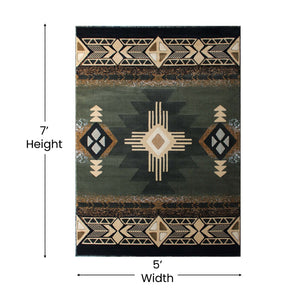 English Elm Mohave Collection Southwestern Style Area Rug - Durable Olefin Fibers with Jute Backing for Comfort Sage 5' x 7' ACD-RG2-57-SG-GG
