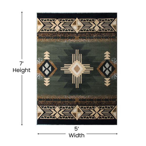 English Elm Mohave Collection Southwestern Style Area Rug - Durable Olefin Fibers with Jute Backing for Comfort Sage 5' x 7' ACD-RG2-57-SG-GG