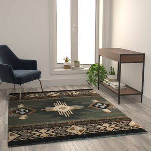 English Elm Mohave Collection Southwestern Style Area Rug - Durable Olefin Fibers with Jute Backing for Comfort Sage 5' x 7' ACD-RG2-57-SG-GG