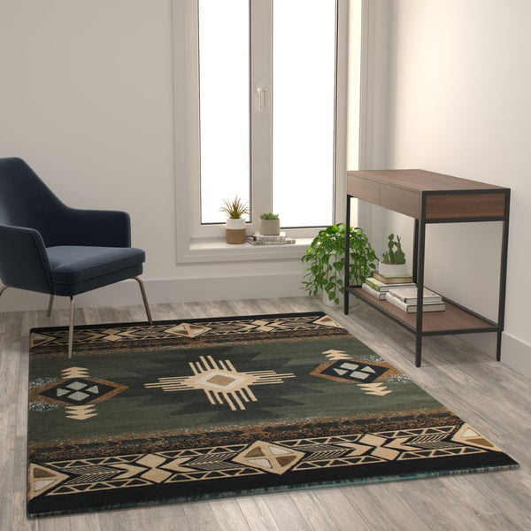 English Elm Mohave Collection Southwestern Style Area Rug - Durable Olefin Fibers with Jute Backing for Comfort Sage 5' x 7' ACD-RG2-57-SG-GG