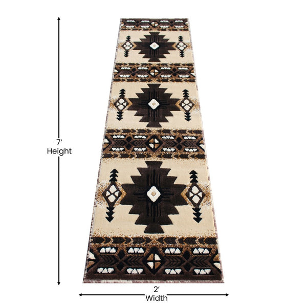 English Elm Mohave Collection Southwestern Style Area Rug - Durable Olefin Fibers with Jute Backing for Comfort Brown 2' x 7' ACD-RG202-27-BN-GG